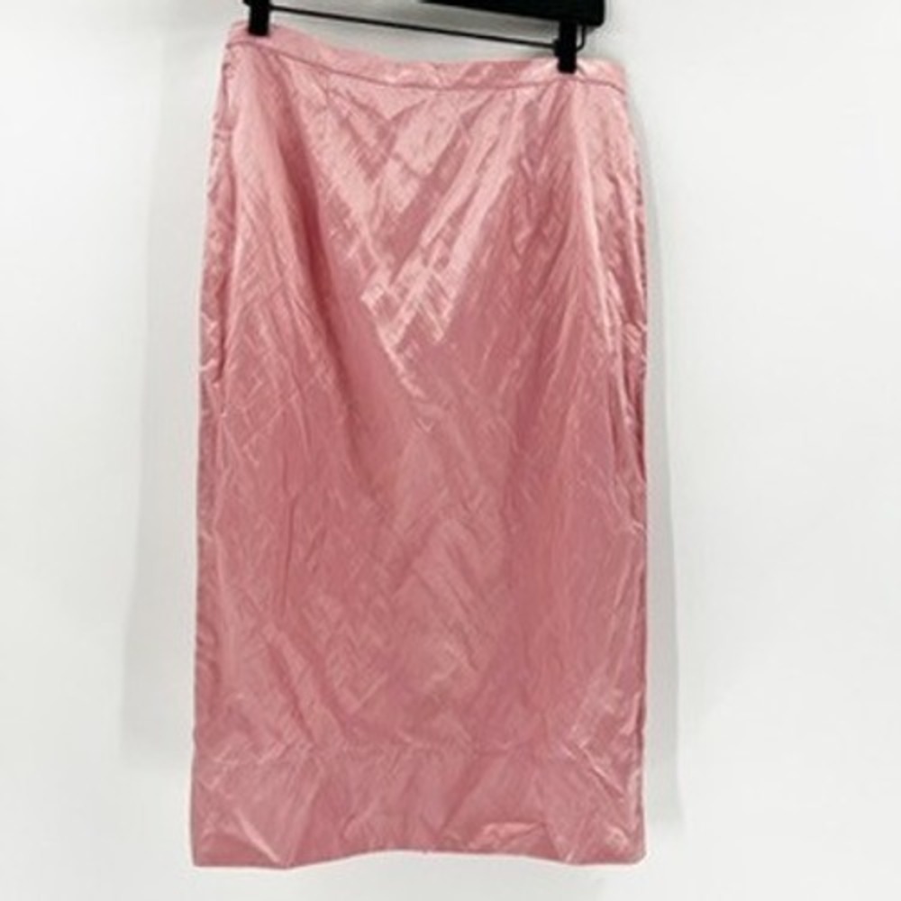 TOPSHOP Metallic Pink Midi Skirt Satin Look Zipper Back Women's Size 8